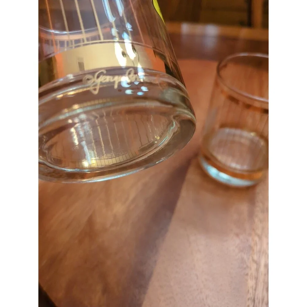 Georges Briard Signed Gold Plaid Double Old Fashioned Glasses Set 3
